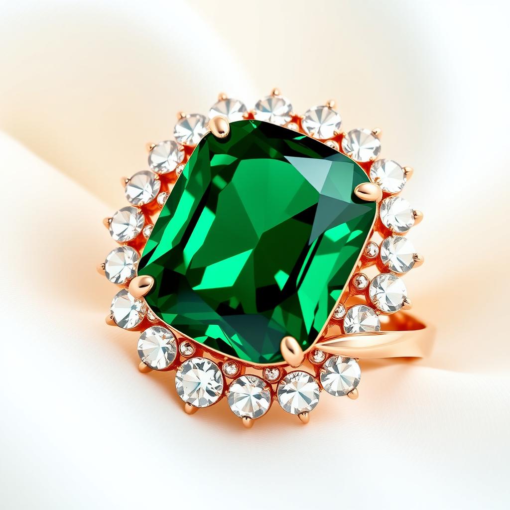 An exquisite piece of jewelry envisioned as a collaboration between Ralph Lauren and Swarovski, featuring a striking cocktail ring