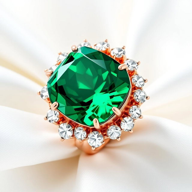 An exquisite piece of jewelry envisioned as a collaboration between Ralph Lauren and Swarovski, featuring a striking cocktail ring