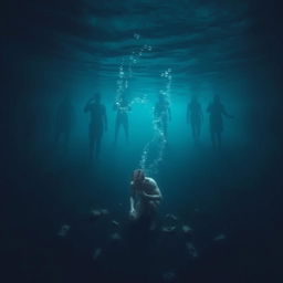 A surreal underwater scene depicting a figurative representation of feelings of drowning and despair