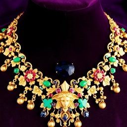 An opulent piece of jewelry symbolizing a collaboration between Dior and Versace, featuring a lavish statement necklace