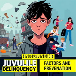 A digital poster illustrating the concept of juvenile delinquency, featuring a split design