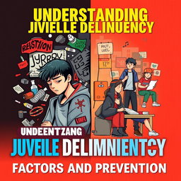 A digital poster illustrating the concept of juvenile delinquency, featuring a split design