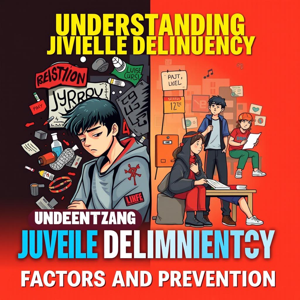 A digital poster illustrating the concept of juvenile delinquency, featuring a split design