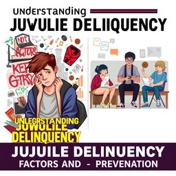 A digital poster illustrating the concept of juvenile delinquency, featuring a split design