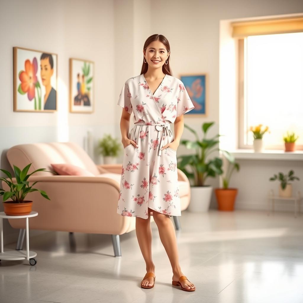 A stylish and comfortable women's patient clothing set, featuring a soft, lightweight fabric in pastel colors