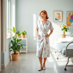 A stylish and comfortable women's patient clothing set, featuring a soft, lightweight fabric in pastel colors