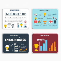 A visually engaging Bristol board presentation divided into four sections, each with distinct designs and color schemes