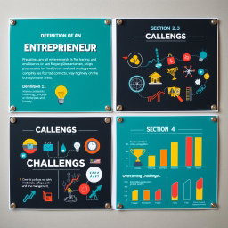 A visually engaging Bristol board presentation divided into four sections, each with distinct designs and color schemes