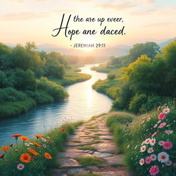 An inspirational and serene scene depicting a beautiful landscape representing hope and peace