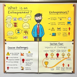 A creative Bristol board presentation divided into four distinct sections, each visually engaging and informative