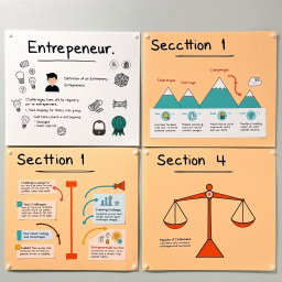 A visually engaging Bristol board presentation divided into four distinct sections, each showcasing creative designs that effectively communicate key concepts