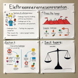 A visually engaging Bristol board presentation divided into four distinct sections, each showcasing creative designs that effectively communicate key concepts