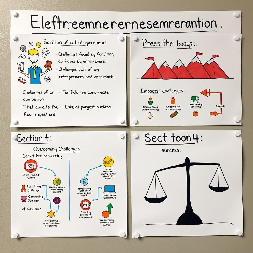 A visually engaging Bristol board presentation divided into four distinct sections, each showcasing creative designs that effectively communicate key concepts