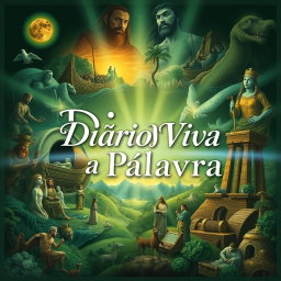 A book cover design for a title "Diário Viva a Palavra" featuring a collage of significant events from the Book of Genesis as the background