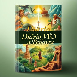 A book cover design for a title "Diário Viva a Palavra" featuring a collage of significant events from the Book of Genesis as the background
