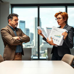 A dynamic scene depicting two individuals engaged in a heated debate