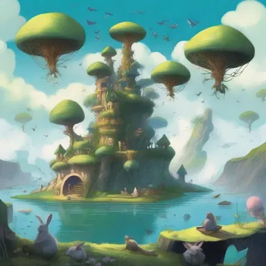The book described a magical land with aeriform creatures and floating islands.