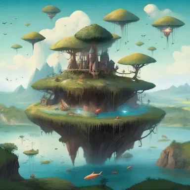 The book described a magical land with aeriform creatures and floating islands.
