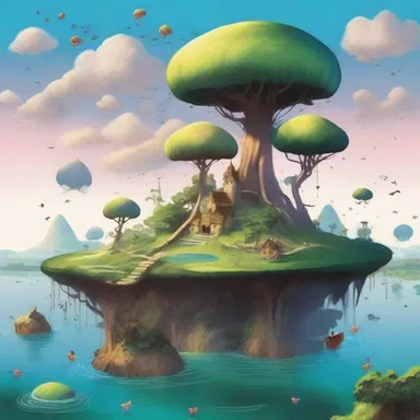 The book described a magical land with aeriform creatures and floating islands.