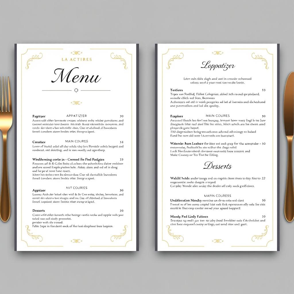 A simple yet elegant a la carte menu design featuring a clean layout