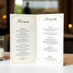 A simple yet elegant a la carte menu design featuring a clean layout