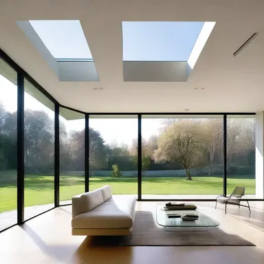 The modern house had large windows and open spaces, giving it an aeriform feel with plenty of natural light and openness.
