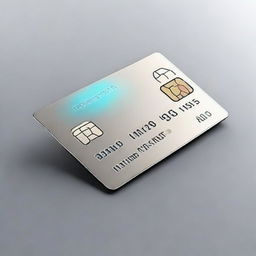 A shiny, new credit card, lying flat on a surface. The card prominently displays a chip, logo, and hologram but has blank spaces where sensitive information would typically be.