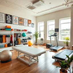 A well-organized physiotherapy room filled with various physiotherapy equipment
