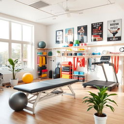 A well-organized physiotherapy room filled with various physiotherapy equipment
