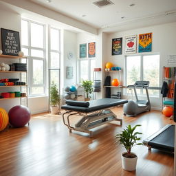 A well-organized physiotherapy room filled with various physiotherapy equipment