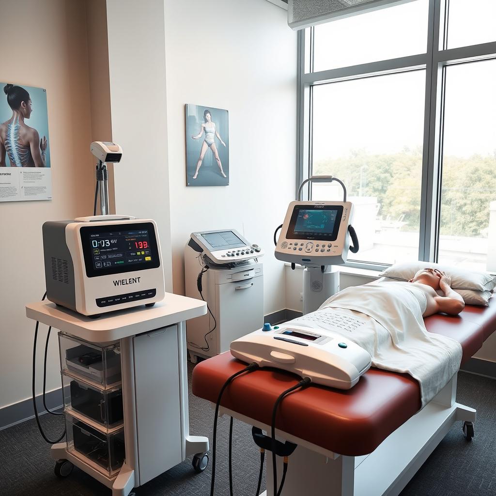 A modern physiotherapy clinic room showcasing high-tech equipment