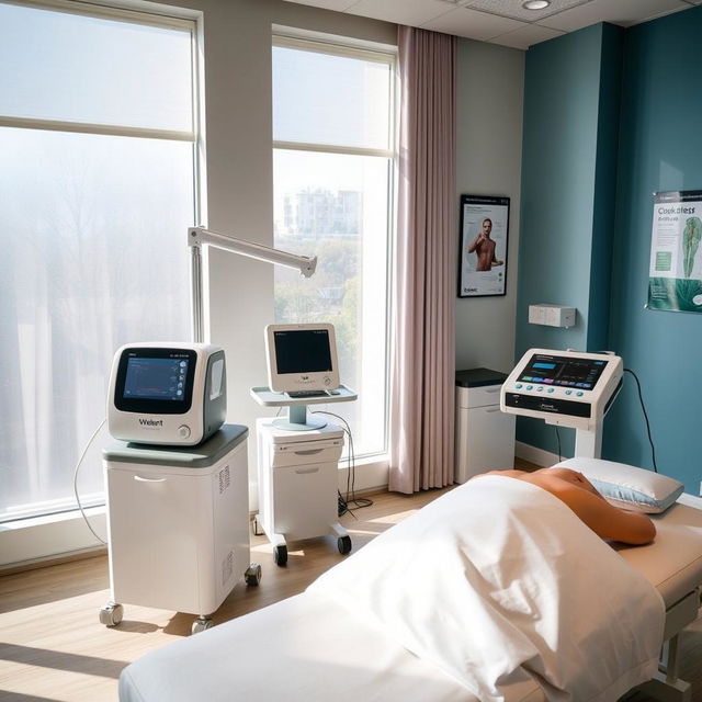 A modern physiotherapy clinic room showcasing high-tech equipment