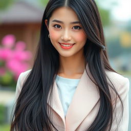 A stunning female counterpart of Cha Eun-woo, embodying his charismatic features and stylish aura