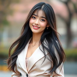 A stunning female counterpart of Cha Eun-woo, embodying his charismatic features and stylish aura