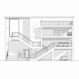 A detailed front elevation of a modern building featuring a 2 and a half story design