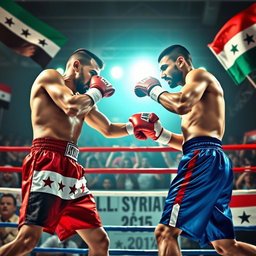 A dynamic and intense boxing scene featuring two fighters in the ring