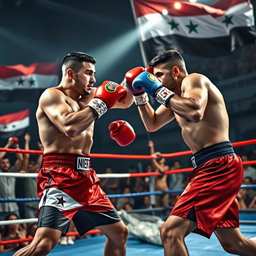 A dynamic and intense boxing scene featuring two fighters in the ring