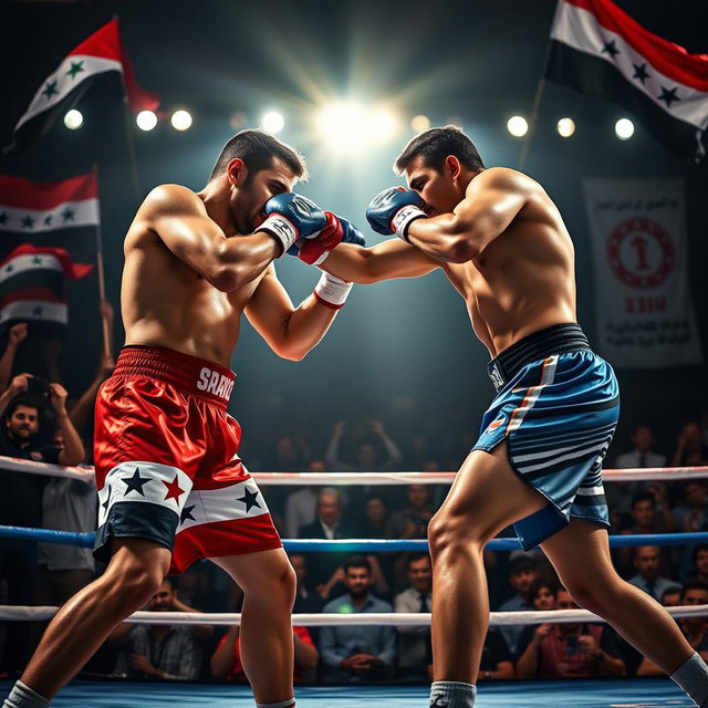 A dynamic and intense boxing scene featuring two fighters in the ring