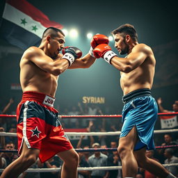 A dynamic and intense boxing scene featuring two fighters in the ring