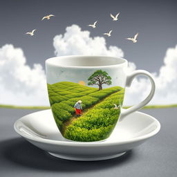 A white ceramic black tea cup placed on a matching saucer