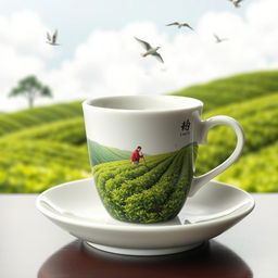 A white ceramic black tea cup placed on a matching saucer