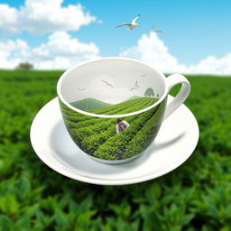 A white ceramic black tea cup placed on a matching saucer