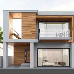 A modern house elevation design featuring a contemporary architectural style