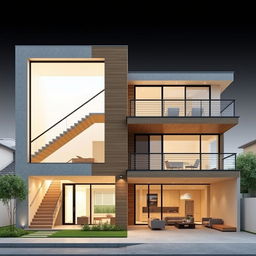 A modern house elevation design featuring a contemporary architectural style