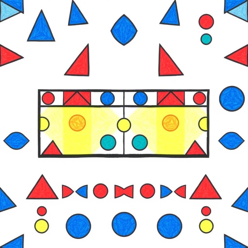 An easy-to-draw, creative representation of symmetrical translation patterns, featuring a strip pattern that alternates colors and shapes