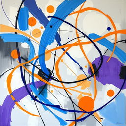 An abstract artwork titled 'Harmony in Chaos' featuring dynamic lines intertwining throughout the canvas, creating a sense of movement and energy