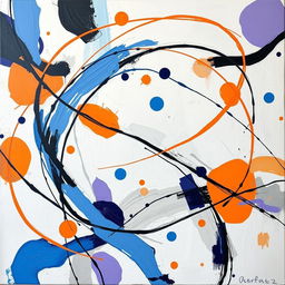 An abstract artwork titled 'Harmony in Chaos' featuring dynamic lines intertwining throughout the canvas, creating a sense of movement and energy