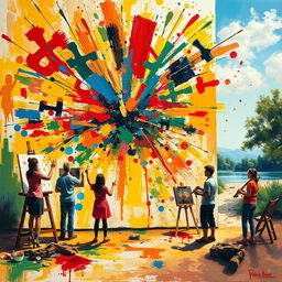 An abstract representation of the personal function of art in an individual's life, showcasing a colorful explosion of creativity and expression