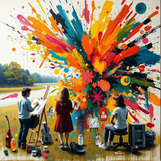 An abstract representation of the personal function of art in an individual's life, showcasing a colorful explosion of creativity and expression