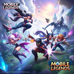 A vibrant and dynamic scene featuring Mobile Legends heroes in an intense battle setting